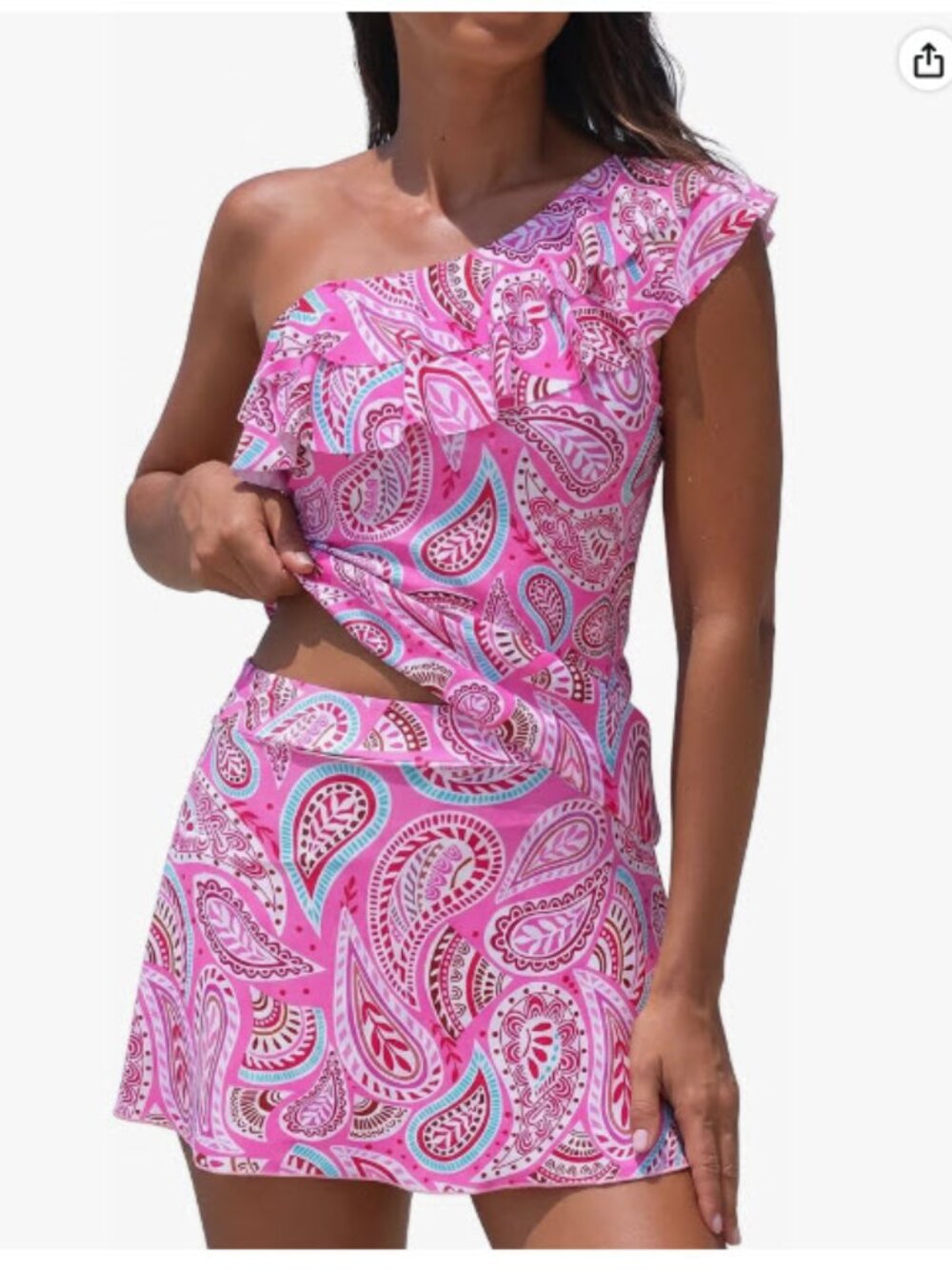 Tankini Swimsuit One Shoulder Swimwear Two Piece with Skirt - NWT - M